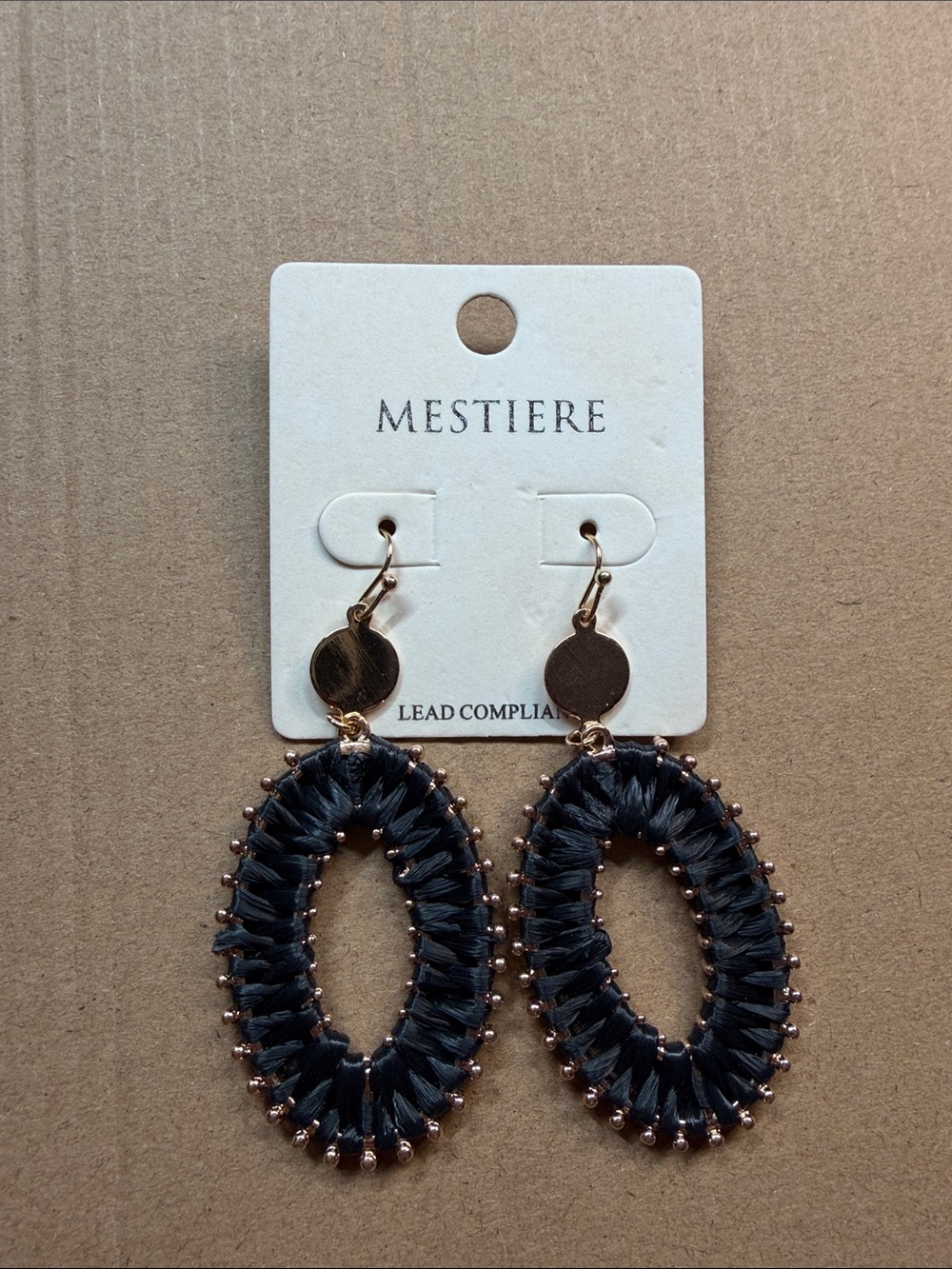 Mestiere Black Woven Oval Drop Earrings with Gold Accents